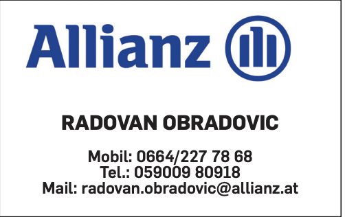 Allianz – Radovan Obradovic, vollständiges Sponsorlogo mit Kontaktdaten